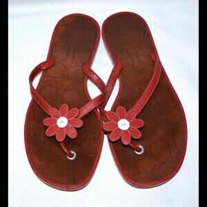 Coach Lucie Daisy Leather Flip Flop Womens Signature Thong Sandals Shoes Red 5M